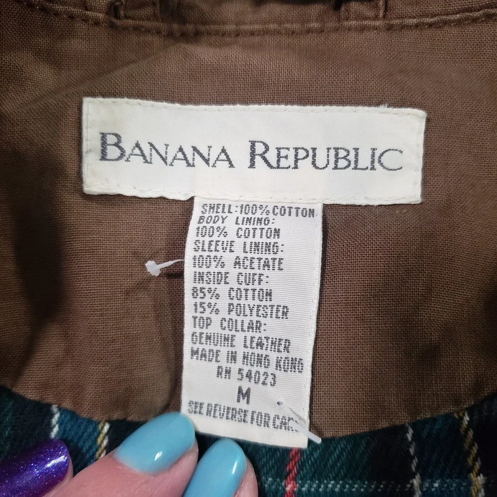 Banana Republic Military Jacket Mens Brown M Lined Leather Collar Outdoor‎ Chore